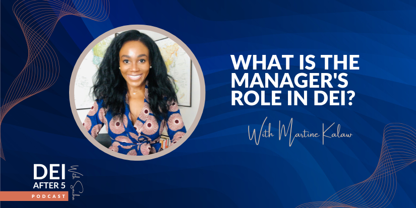 Martine is wearing a wrap top with blue background with large flowers with small yellow petals